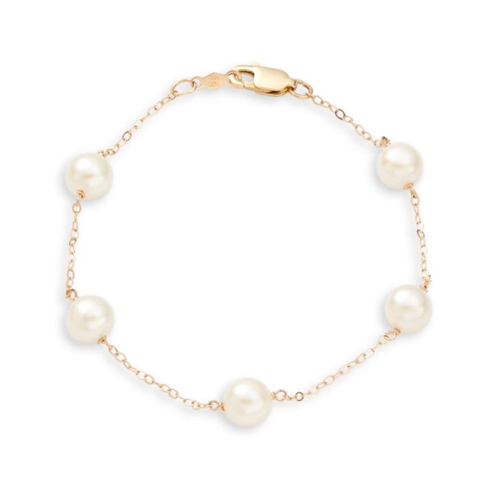 MASAKO14K Yellow Gold 6-7MM CulturedFreshwater Pearl Station Bracelet.